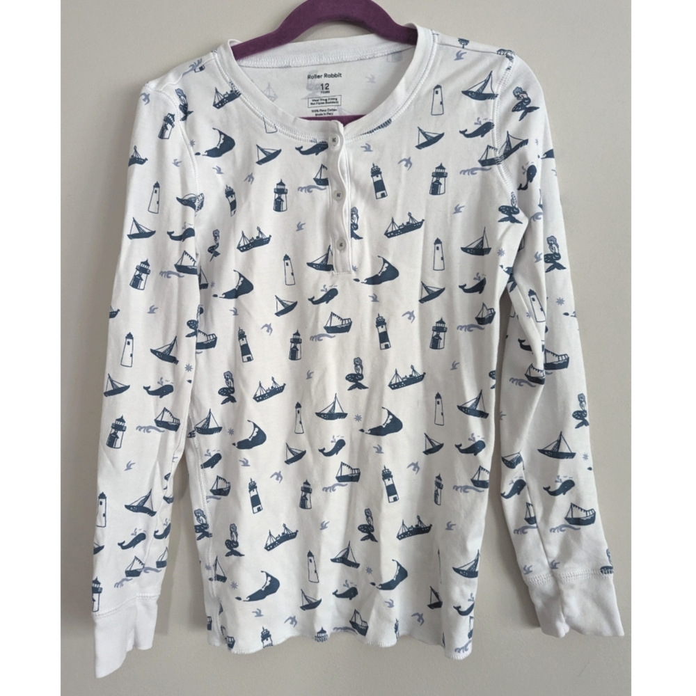 Roller Rabbit Nantucket Mermaid Kids Pajama Top sz 12 NWOT.